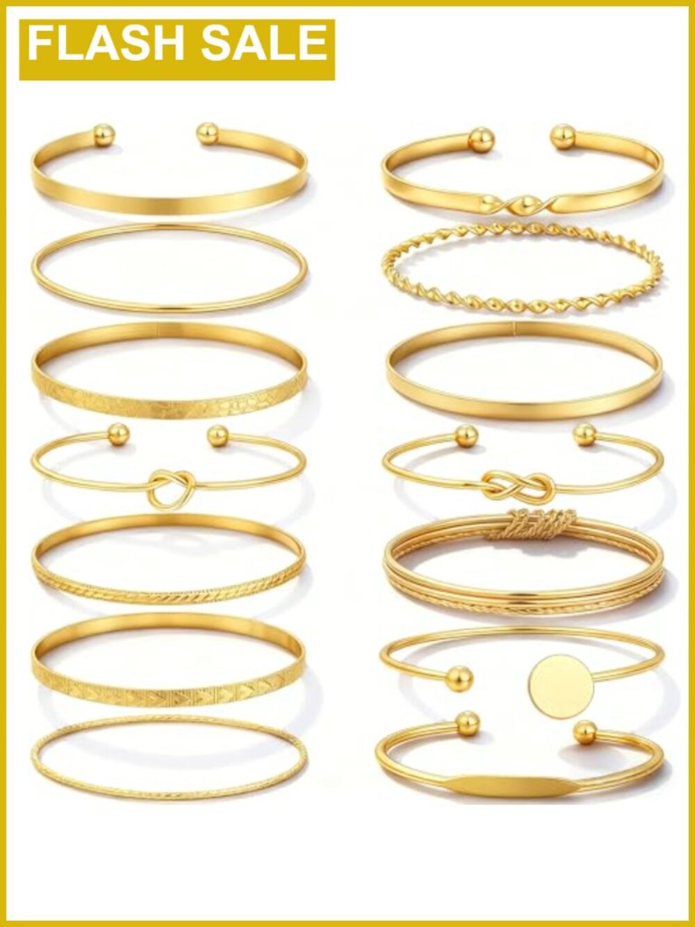 14K Gold Plated Bangle Bracelet Set 14 Pcs Stackable Boho Jewelry